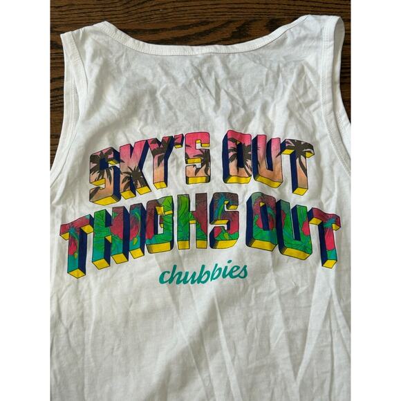 Chubbies The Spring Breaker Tank Top Mens Medium White Sky's Out Thighs Out NWOT - Picture 8 of 8